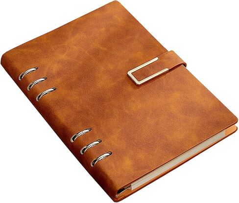 Refillable Notebook, 320 Pages Thick Lined Journal, 6 Ring A5 Binder Hardcover Leather Ruled Notebook for Women Men Work Office School Writing, Magnetic Buckle Closure, 5.7" x 8.26", GreyBlue in Saudi Arabia
