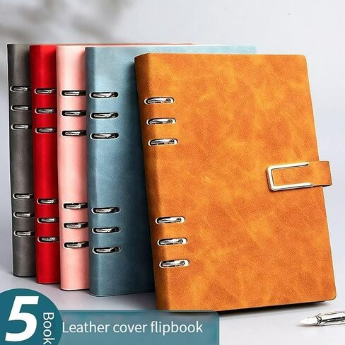 Refillable Notebook, 320 Pages Thick Lined Journal, 6 Ring A5 Binder Hardcover Leather Ruled Notebook for Women Men Work Office School Writing, Magnetic Buckle Closure, 5.7" x 8.26", GreyBlue in Saudi Arabia