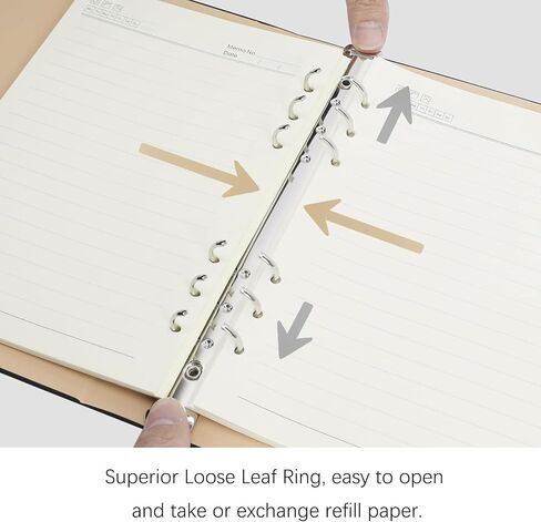 Refillable Notebook, 320 Pages Thick Lined Journal, 6 Ring A5 Binder Hardcover Leather Ruled Notebook for Women Men Work Office School Writing, Magnetic Buckle Closure, 5.7" x 8.26", GreyBlue in Saudi Arabia