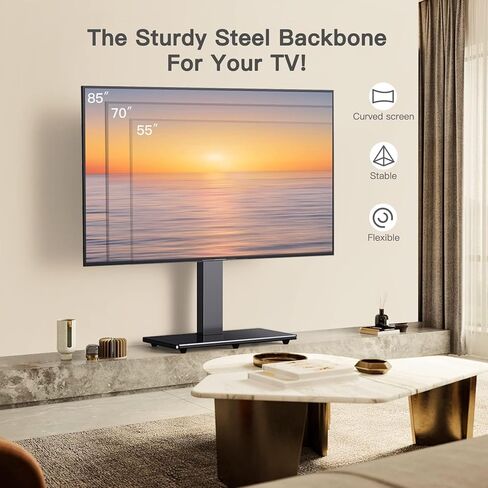 قاعدة حامل تلفزيون عالمية من Marsail لتلفزيونات LCD OLED مسطحة/منحنية مقاس 44-85 بوصة - ارتفاع قابل للتعديل/طويل/أكبر حامل تلفزيون على سطح الطاولة مع إدارة الكابلات، VESA 800x400 مم in Kuwait