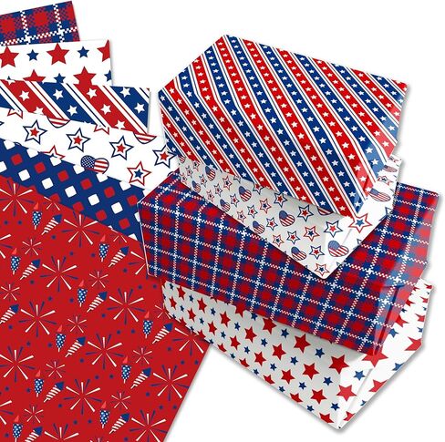 DodelyGz 12 ورقة من ورق تغليف الهدايا الوطنية في الرابع من يوليو، 4 تصميمات ورق تغليف بنمط وطني لتعبئة هدايا عيد الاستقلال DIY لصالح حفلة عيد الميلاد، 20 × 27 بوصة in Kuwait