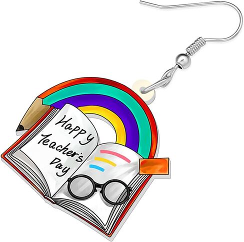 Acrylic Cute Rainbow Pencil Book Teacher Dangle Earrings for Women Colorful Teacher Appreciation Jewelry Gifts for Back to school Charms in Saudi Arabia