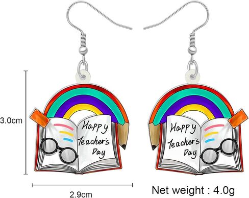 Acrylic Cute Rainbow Pencil Book Teacher Dangle Earrings for Women Colorful Teacher Appreciation Jewelry Gifts for Back to school Charms in Saudi Arabia
