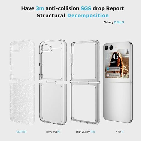 Samsung Galaxy Z Flip 5 Case, Shiny Sparkling Bling Glitter Style Hybird TPU+PC Protective Clear Case Compatible with Samsung Galaxy Z Flip 5 (Glitter Style) in Saudi Arabia
