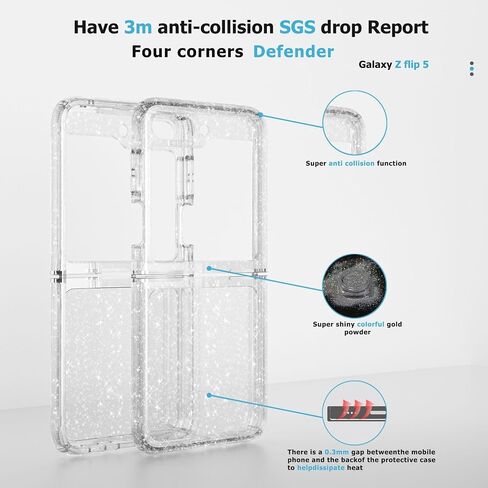 Samsung Galaxy Z Flip 5 Case, Shiny Sparkling Bling Glitter Style Hybird TPU+PC Protective Clear Case Compatible with Samsung Galaxy Z Flip 5 (Glitter Style) in Saudi Arabia