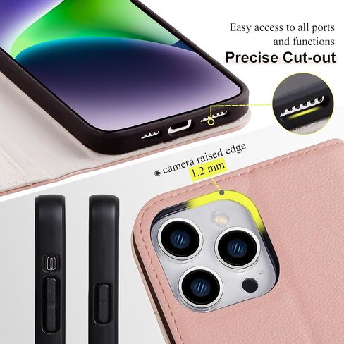 حافظة جلدية VISOUL iPhone 15 Pro Max، حافظة محفظة جلدية أصلية مرصوفة بالحصى مع حامل بطاقة، حافظة قابلة للطي بمسند وغطاء هاتف مغناطيسي مصمم لهاتف iPhone 15 Pro Max 6.7 بوصة (وردي + Lvory) in Kuwait
