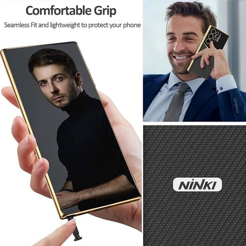 حافظة جلدية متوافقة مع NINKI لهاتف Samsung Galaxy S24 Ultra من ألياف الكربون، جلد مطلي بالكهرباء مع غطاء حماية من السيليكون TPU S24 Ultra Samsung Galaxy S24 Ultra لحافظة هاتف Galaxy S24 Ultra in Kuwait