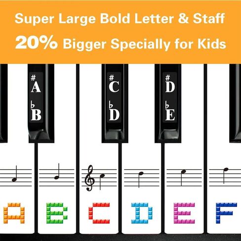 Piano Keyboard Stickers, 88/61/54/49/37 Keys, Bold Large Letters Piano Keyboard Labels, Removable, Multicolored, Keyboard Stickers for Beginners, Gift for Musician Friends, Teachers, Kids (Assorted) in Saudi Arabia