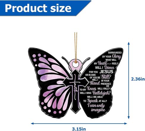 Butterfly Jesus Cross Hanging Ornament for Car, Christian Lover Religious Auto Rear View Mirror Accessories, Christmas Tree Charm, Flower Faith Vehicle Interior Pendant Decoration (Style A) in Saudi Arabia
