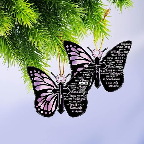 Butterfly Jesus Cross Hanging Ornament for Car, Christian Lover Religious Auto Rear View Mirror Accessories, Christmas Tree Charm, Flower Faith Vehicle Interior Pendant Decoration (Style A) in Saudi Arabia