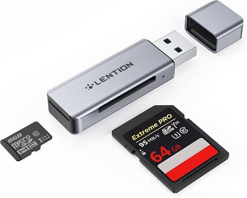 LENTION USB 3.0 Type A to SD/Micro SD Card Reader, SD 3.0 Card Adapter for SD/SDXC/SDHC, Micro SD/Micro SDXC/Micro SDHC Cards Compatible MacBook Pro/Air, Surface, More (CB-H7, Space Gray) in Saudi Arabia