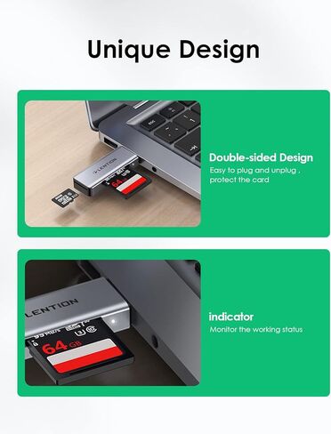 LENTION USB 3.0 Type A to SD/Micro SD Card Reader, SD 3.0 Card Adapter for SD/SDXC/SDHC, Micro SD/Micro SDXC/Micro SDHC Cards Compatible MacBook Pro/Air, Surface, More (CB-H7, Space Gray) in Saudi Arabia