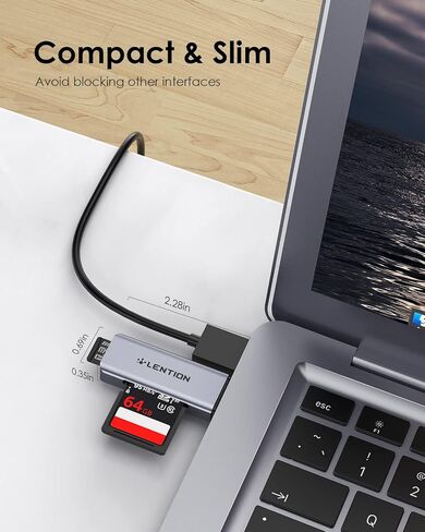 LENTION USB 3.0 Type A to SD/Micro SD Card Reader, SD 3.0 Card Adapter for SD/SDXC/SDHC, Micro SD/Micro SDXC/Micro SDHC Cards Compatible MacBook Pro/Air, Surface, More (CB-H7, Space Gray) in Saudi Arabia