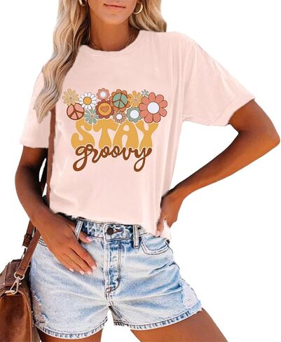 Retro Stay Groovy Shirt Womens Floral Hippie 70s Disco Outfits Casual Short Sleeve Tee Tops in Saudi Arabia