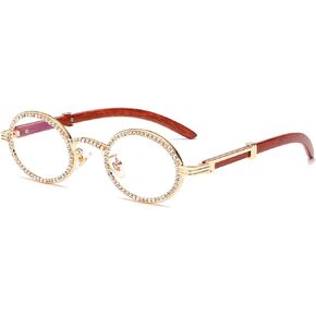 mincl Sparkling Round Crystal Wood Frame Oval Frame Bling Rhinestone Reading Glasses For Women Men Blue Light Blocking Reader