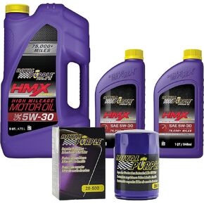 زيت محرك صناعي عالي المسافة من Royal Purple HMX® 5W-30 - 7 كوارتات وفلتر زيت ممتاز ممتد العمر 20-500 in Kuwait