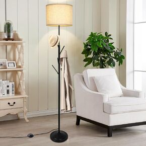 DINGLILIGHTING Led Tripod Floor Lamp Wood Mid Century Modern Reading Lamp,8W Rustic Standing Lamps Farmhouse for Living Room Bedroom Study Room and Office,Flaxen Lamp Shade with E26 Lamp Base
