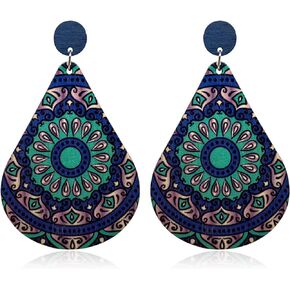 Bohemian Teardrop Wooden Sunflower Drop Earrings Vintage Unique Handmade Sunflower Dangle Drop Earrings African ethnic Sunflower Wood Earrings for Women Girls Statement Jewelry Gifts