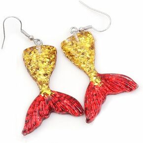 Princess Mermaid Tail Earrings for Women Teen Girls Adorable Temperament Colorful Sparkly Chic Environmental Resin Ocean Sea Fishtail Lightweight Dangle Drop Earrings for Birthday Cosplay Prom Party Fashion Jewelry Gifts