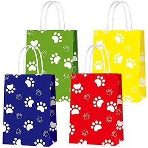 Party Gift Bags for Paw Dog Toys Puppy Party Supplies Party Decor, Party Favor Bags for Boys Girls Birthday Favor Goodie Candy Treat Gift Party Favor Paw Print Bag- 16 PCS (4 Colors)