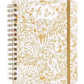 Lilly Pulitzer Undated To Do Planner, Hardcover Daily Planner, Personal Organizer with Hourly Schedules and Notes Pages, Gold Metallic Dandy Lions