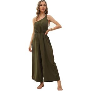One shoulder Women's jumpsuits rompers sleeveless Adjustable shoulder strap Wide Leg boho Jumpsuit
