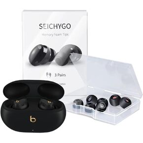 Memory Foam Ear Tips with Dust Mesh for Beats Studio Buds Plus + Studio Buds/Beats Powerbeats Pro/Beats Fit Pro, Anti-Slip Replacement Ear Tips, No Silicone Eartip Pain, 3 Pairs (S/M/L)