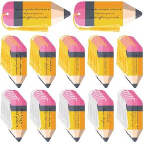 60 Set Teacher Bookmark Gifts Teacher Appreciation Gifts Include 60 Inspirational Quotes Bookmarks Pencil Shape Bookmark with 100 Tassels Thank You Gifts for Teacher Graduation Retirement