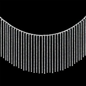 حجر الراين هامش تقليم حجر الراين الخياطة مطرز هامش الشريط شرابة سلسلة لإكسسوارات الملابس والديكور الحرفي DIY (1.0 ياردة، فضي) in Kuwait