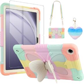 WESADN for Samsung Galaxy Tab A9 Plus Case for Kids 11 Inch 2023 with Screen Protector/Butterfly Kickstand/Lanyard/Keychain Shockproof Rugged Protective Cover for Samsung Galaxy Tab A9+ 11" Pink