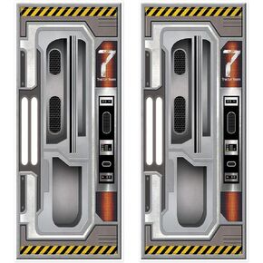 Beistle Plastic Spaceship Door Covers, 6' x 30", Set of 2 - Decorations for Outer Space Galaxy Alien Theme Birthday Parties, Futuristic Party Supplies & Wall Decor