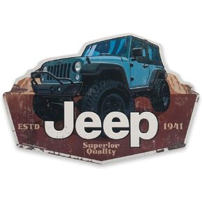 Jeep Round Embossed Metal Sign - Vintage Jeep Sign for Garage or Man Cave