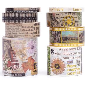 Songdao 8 Rolls Vintage Washi Tape Set Retro Arts Adhesive Tapes Gold Foil Decorative Masking Tape Sets for Craft, Kids, Scrapbook, DIY, Gift Wrapping (Deer & Mushroom)