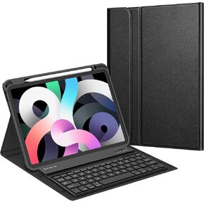 حافظة لوحة المفاتيح Fintie لجهاز iPad Air الجيل الخامس (2022) / iPad Air الجيل الرابع (2020) 10.9 بوصة - غطاء خلفي ناعم من مادة TPU مع حامل قلم رصاص ولوحة مفاتيح بلوتوث لاسلكية قابلة للفصل مغناطيسيًا، أسود in Kuwait
