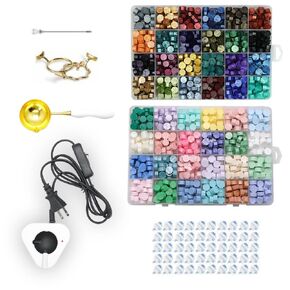 Wax Seal Kit, Electric Wax Seal Warmer, 1300 Pcs Wax Seal Beads with 4 Pcs Wax Seal Stamps, 48 Color, 50 Pcs Wax Seal Stickers, Envelope, Wax Seal Metallic Pen