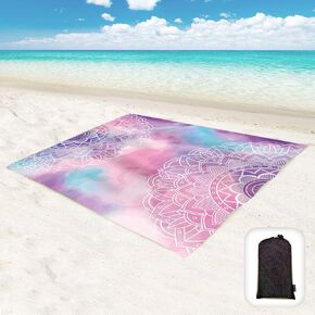 Sand Proof Beach Blanket,Mandala Waterproof Sand Free Beach Mat Boho Large 71"x 60" with Corner Pockets,Portable Mesh Bag for Beach Festival,Picnic and Outdoor Camping