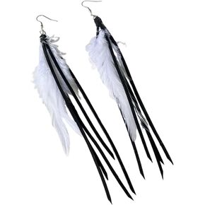 Women Faux Feather Earrings Handmade Bohemian Faux Leather Fringe Tassel Long Drop Dangle Earrings with Dream Catcher Design for Women Girls Holiday Jewelry Valentine Birthday Party Gift