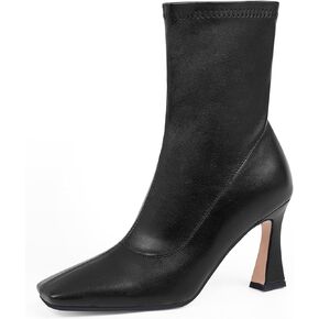 Women's Closed Square Toe Stiletto High Heel Fall Ankle Boots with Side Zipper Elegantes Fashion Dress booties
