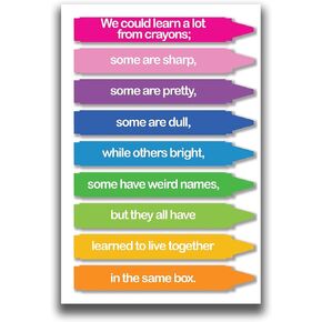 JSC385 We Could Learn A Lot from Crayons Classroom Poster | 18-Inches by 12-Inches | Premium 100lb Gloss Poster Paper