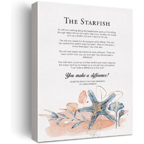 LEXSIVO Inspirational Starfish Story Make a Difference Print Canvas Wall Art Home Office Decor Watercolor Painting 12x15 Canvas Poster Framed Ready to Hang Gifts for Teachers