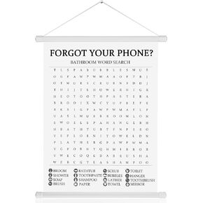 Bathroom Word Search Sign Funny Farmhouse Bathroom Wall Art Decor Forgot Your Phone Bathroom Puzzles Bathroom Word Search Hanging Art Print Poster Fun Wall Decorations for Bathroom, 12 x 16 inches