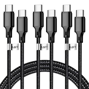 cugunu USB C to USB C Charging Cable, Nylon Braided 3Pack 60W 6.6FT Type C Fast Charging Cord Compatible for iPhone 15 /Pro/Pro Max/Plus, iPad Pro, Air5, MacBook, Samsung, Google - Black