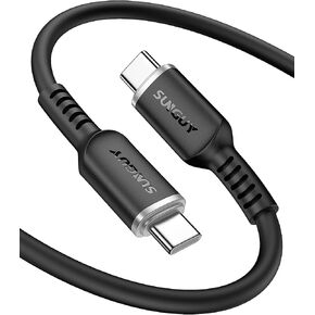 كابل SUNGUY USB-C إلى USB-C 100 وات، [عبوتان، 3.3 قدم] كابل USB 2.0 لنقل البيانات من السيليكون الناعم من النوع C، متوافق مع iPhone 15/15 Pro/15 Pro Max، Galaxy S24/S23/S22، MacBook - أسود in Kuwait