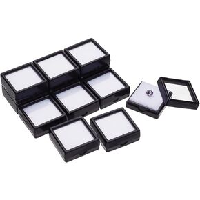 NBEADS 12 Pcs Gemstone Display Boxes, 1.63x1.63x0.65 inch Black Plastic Square Jewelry Display Container Diamond Storage Box with Clear Glass Top Lids and Black Sponge for Bare Stone Naked Diamond
