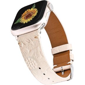 Wearlizer Retro Floral Leather Band Compatible with Apple Watch Band 41/40/38mm 45/44/42/49mm, Women Western Vintage Pattern Classical Strap for iWatch Series 9/8/7/6/5/4/3/2/1/SE Ultra 2/Ultra