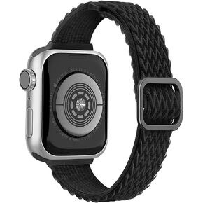 حزام نايلون منفرد متوافق مع أحزمة ساعة أبل الرفيعة للنساء 40 مم 41 مم 38 مم، أحزمة iWatch رياضية مرنة قابلة للتمدد لسوار ساعة Apple النحيف السلسلة 9 SE Series 8 7 6 5 4 3 2 1، أسود