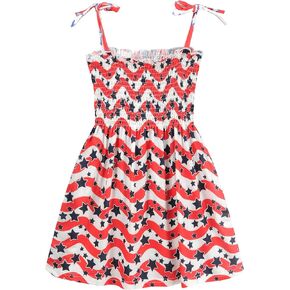Girls 4th of July Dresses Toddler Kids Red White and Blue Dress Patriotic USA American Flag Fourth of July Outfit 2-7 Years