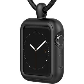Compatible with Apple Watch Necklace Pendant Silicone Case Cover Replacement for iWatch Pendant Series 9 8 7 6 SE 5 4 3 2, 38 40 41 mm, Black