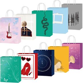 SNABETNA Singer Music Paper Bags Birthday Party Decorations 10pcs Goodies Bags,Singer Themed Party Paper Bags With 10 Styles, Double Sided Music Style Paper Bags Boys Girls Birthday Party Favors