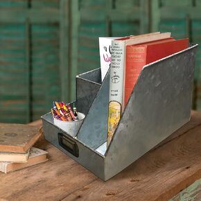 Colonial Tin Works Weathered Industrial Galvanized Metal Four Pocket Desktop Caddy, Grey